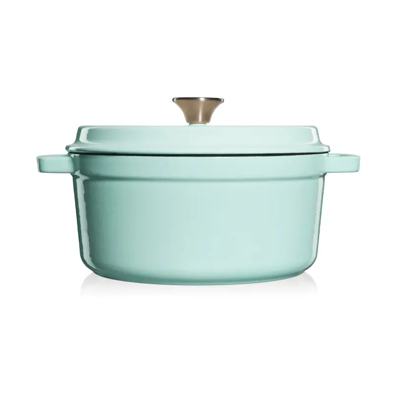 Grandfeu Enamelled Cast Iron Pot in Light Blue Colour, 4.7l. With Lid