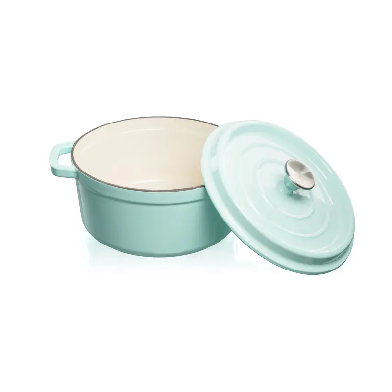 Grandfeu Enamelled Cast Iron Pot in Light Blue Colour, 4.7l. With Lid