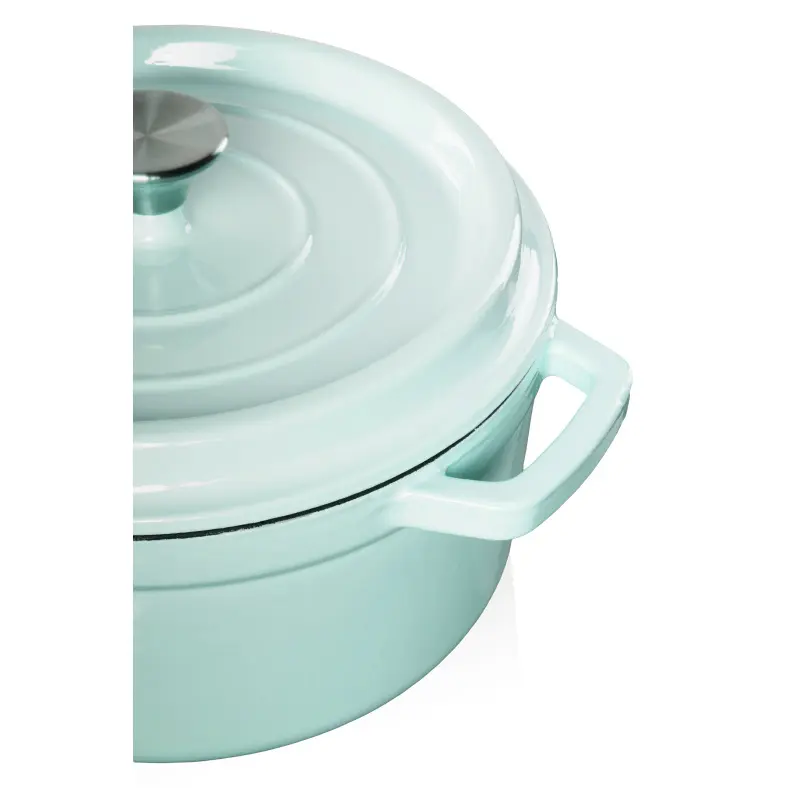 Grandfeu Enamelled Cast Iron Pot in Light Blue Colour, 4.7l. With Lid