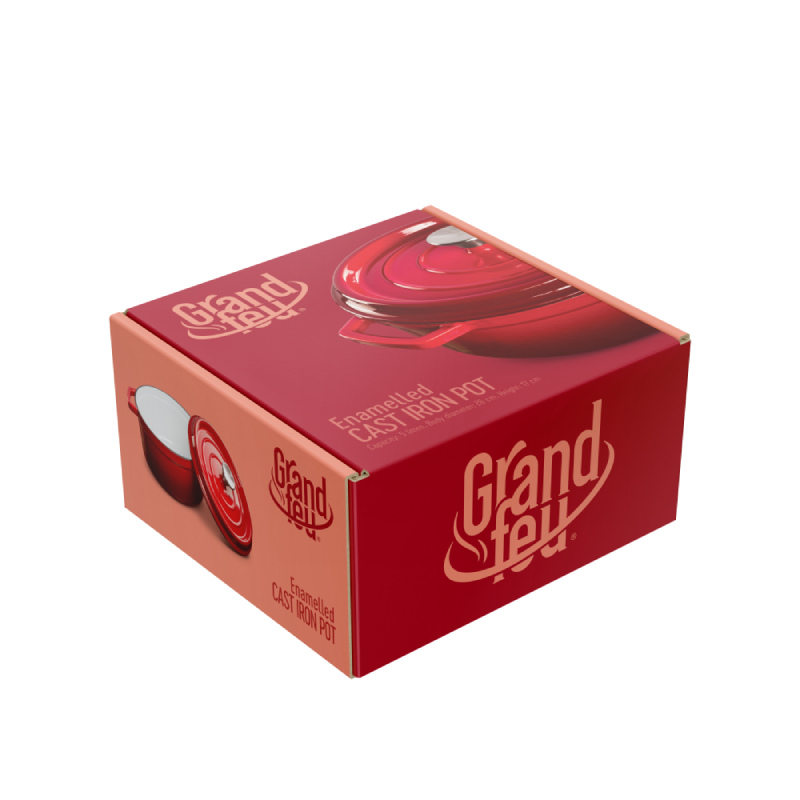 Grandfeu Enamelled Cast Iron Pot in Red, 4.7l. With Lid