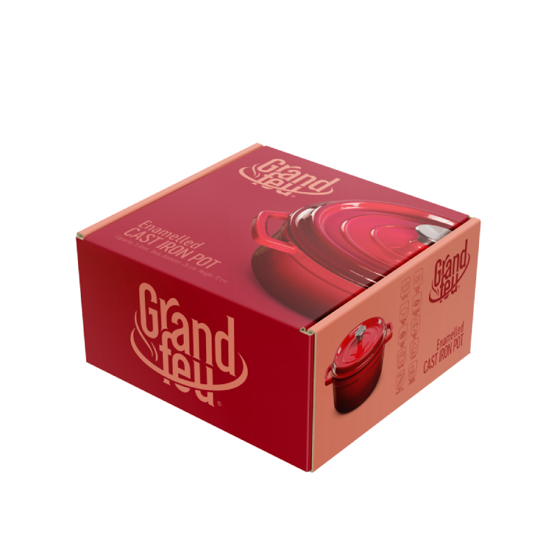 Grandfeu Enamelled Cast Iron Pot in Red, 4.7l. With Lid
