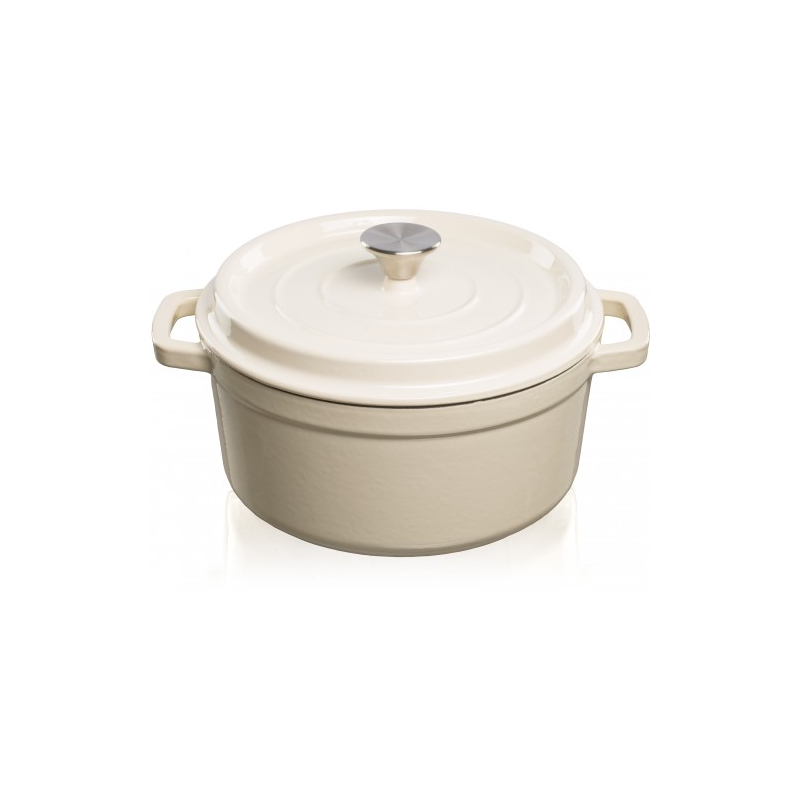 Grandfeu Enamelled Cast Iron Pot in White, 4.7l. With Lid