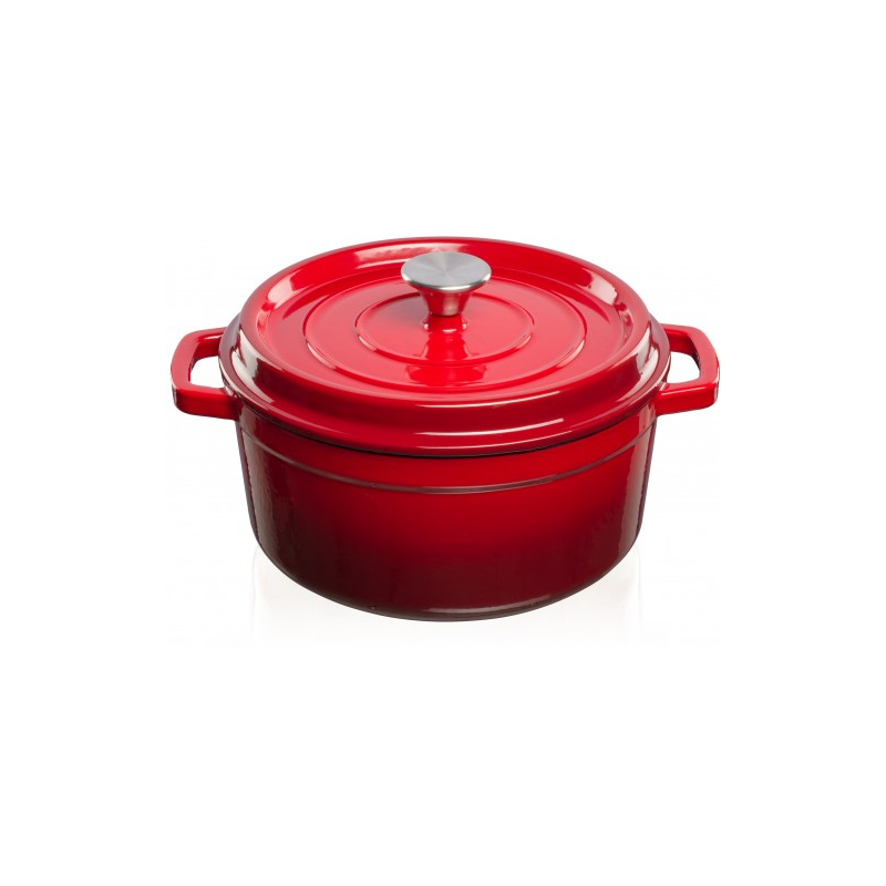 Grandfeu Enamelled Cast Iron Pot in Red, 4.7l. With Lid