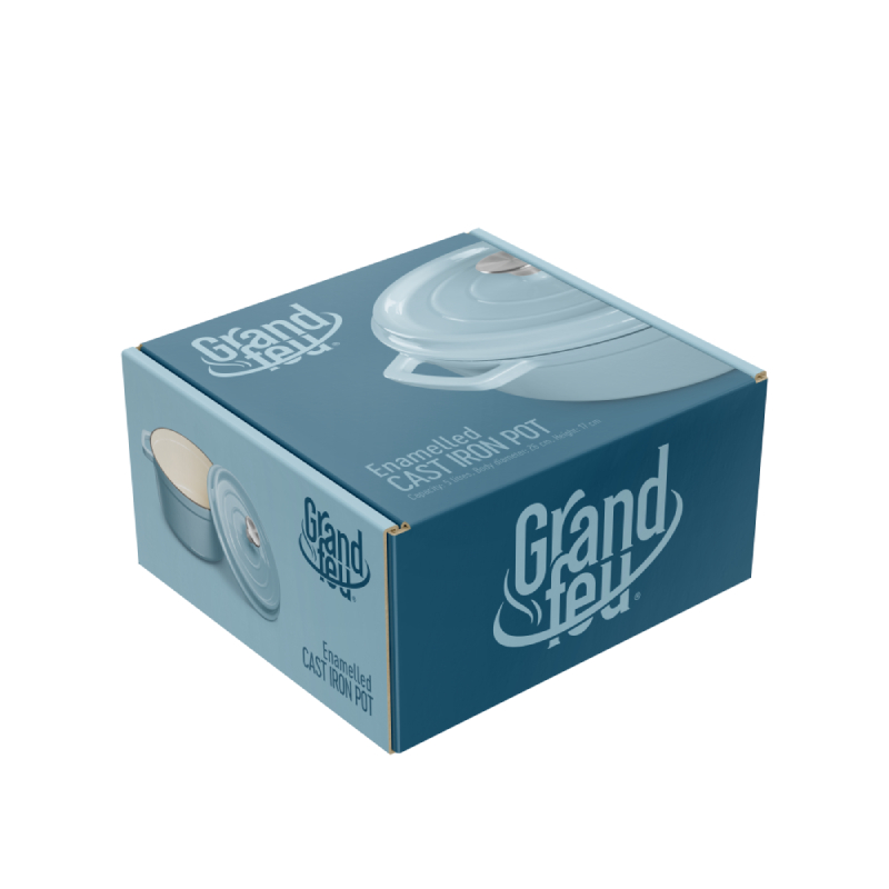 Grandfeu Enamelled Cast Iron Pot in Light Blue Colour, 4.7l. With Lid