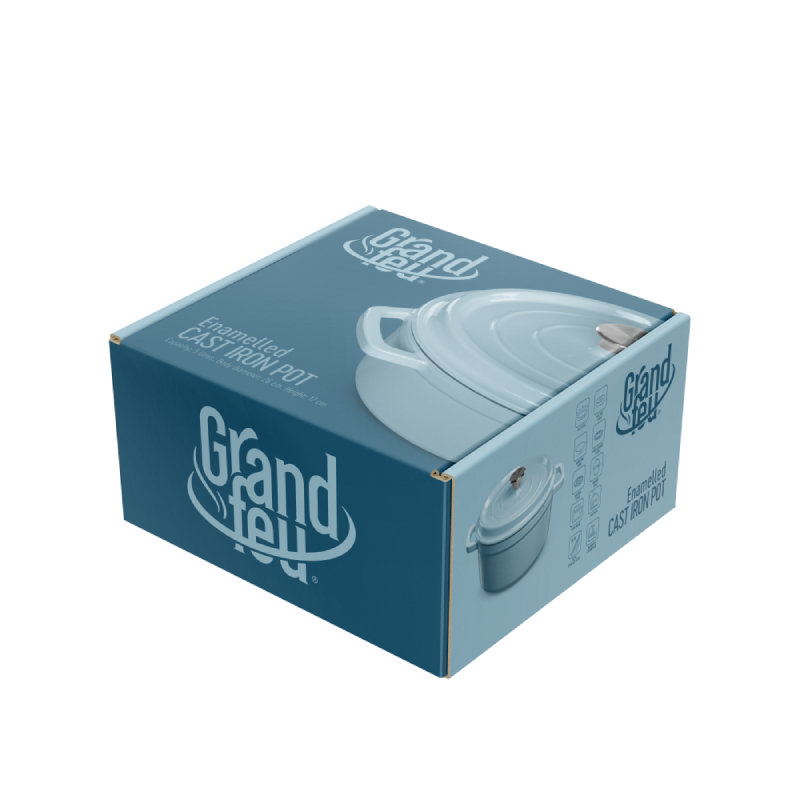 Grandfeu Enamelled Cast Iron Pot in Light Blue Colour, 4.7l. With Lid