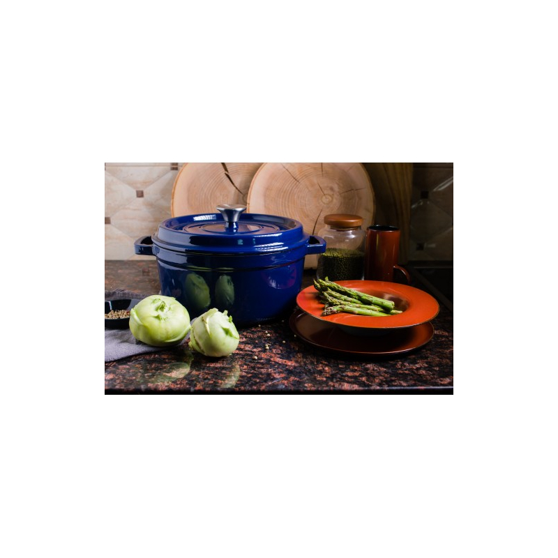 Grandfeu Enamelled Cast Iron Pot in Blue, 4.7l. With Lid