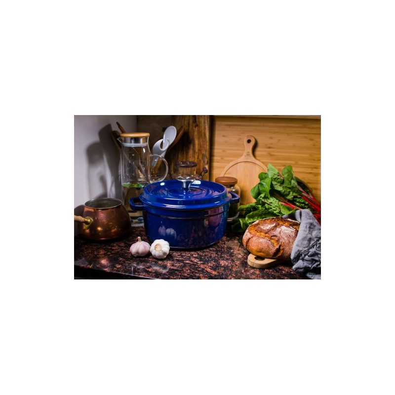 Grandfeu Enamelled Cast Iron Pot in Blue, 4.7l. With Lid