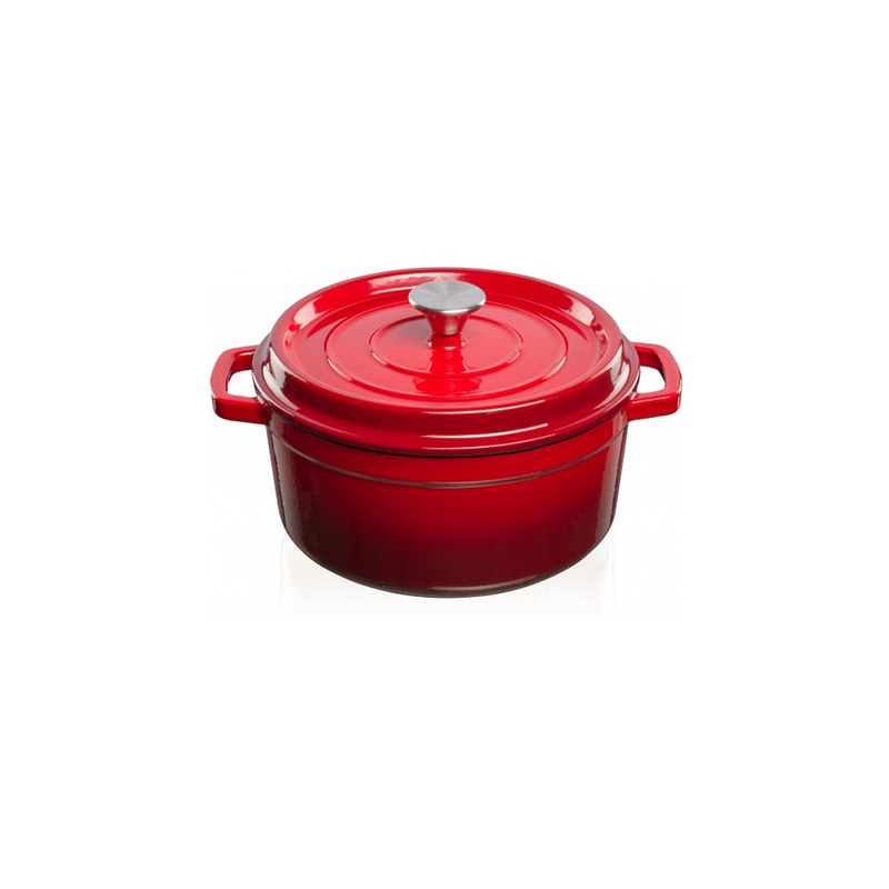 Grandfeu Enamelled Cast Iron Pot in Red, 3.5l. With Lid