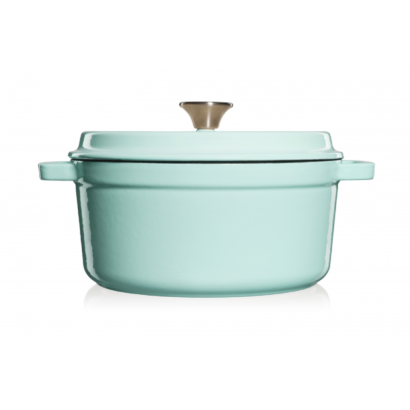 Grandfeu Enamelled Cast Iron Pot in Light Blue Colour, 3.5l. With Lid