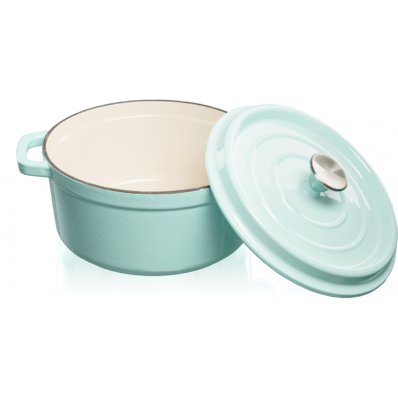 Grandfeu Enamelled Cast Iron Pot in Light Blue Colour, 3.5l. With Lid