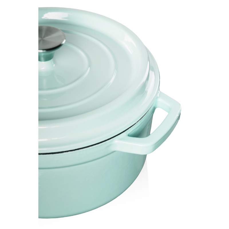 Grandfeu Enamelled Cast Iron Pot in Light Blue Colour, 3.5l. With Lid