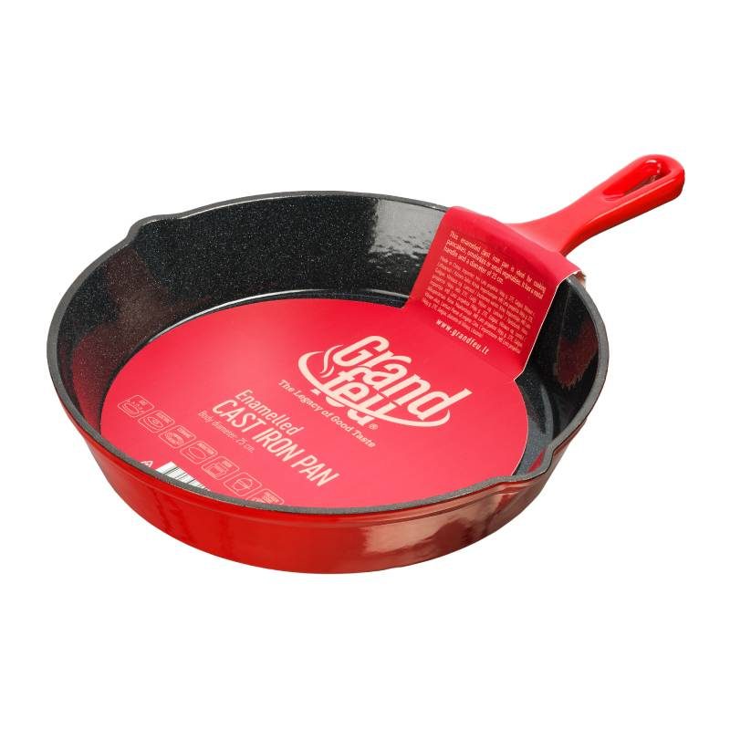 Grandfeu Red Enamelled Cast Iron frying pan, Ø 25cm.