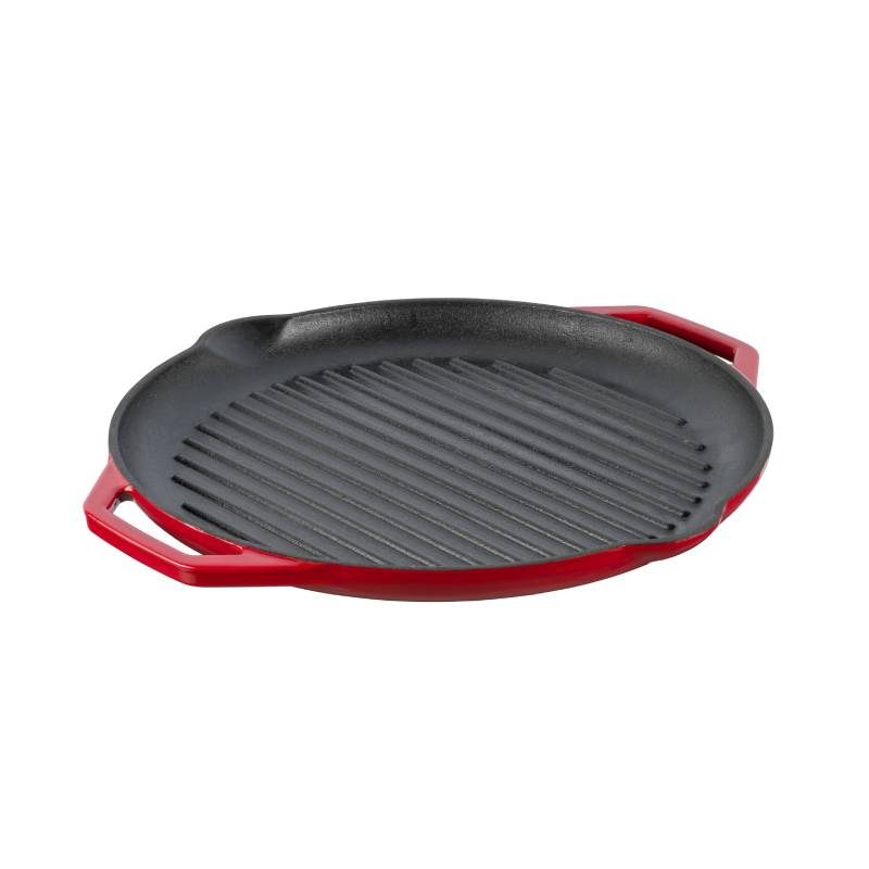 Grandfeu Red Cast Iron Frying Pan, 34cm.
